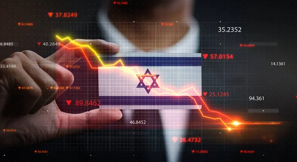 Gráfico Caindo Frente Israel Bandeira Conceito Crise Imagem De Stock