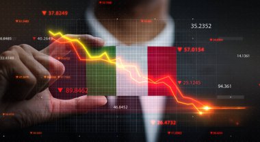 İtalya Bayrağının Önüne Düşen Grafik. Kriz Konsepti