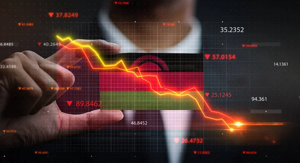 Gráfico Cayendo Frente Bandera Malawi Concepto Crisis — Foto de Stock