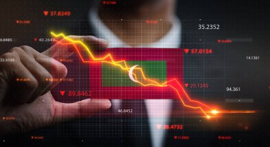 Maldivler Bayrağının Önünde Düşen Grafik. Kriz Konsepti