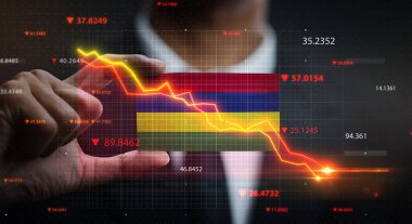 Mauritius Bayrağının Önünde Düşen Grafik. Kriz Konsepti