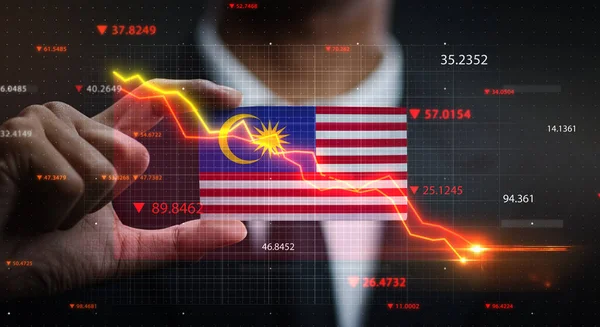 Graph Falling Front Malaysia Flag Crisis Concept — Stock Photo, Image