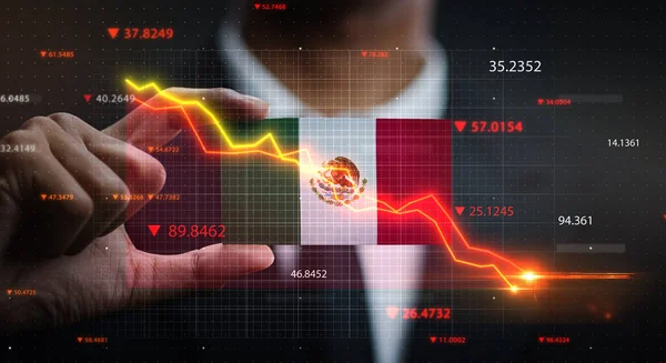 Gráfico Cayendo Frente Bandera México Concepto Crisis —  Fotos de Stock