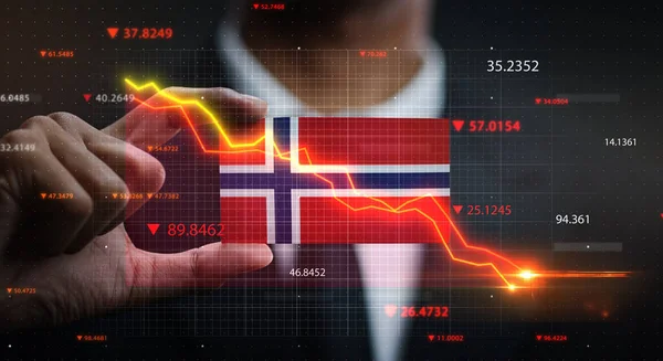Norveç Bayrağının Önüne Düşen Grafik Kriz Konsepti — Stok fotoğraf