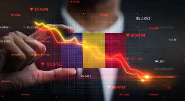 Romanya Bayrağının Önüne Düşen Grafik. Kriz Konsepti