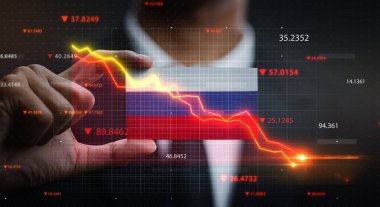Rusya Bayrağının Önüne Düşen Grafik. Kriz Konsepti