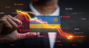 Ruanda Bayrağının Önünde Düşen Grafik. Kriz Konsepti