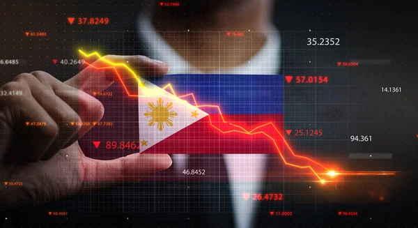 Gráfico Caindo Frente Bandeira Das Filipinas Conceito Crise — Fotografia de Stock