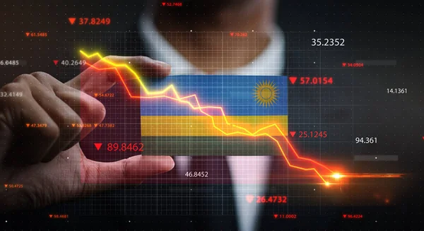 Ruanda Bayrağının Önünde Düşen Grafik Kriz Konsepti — Stok fotoğraf
