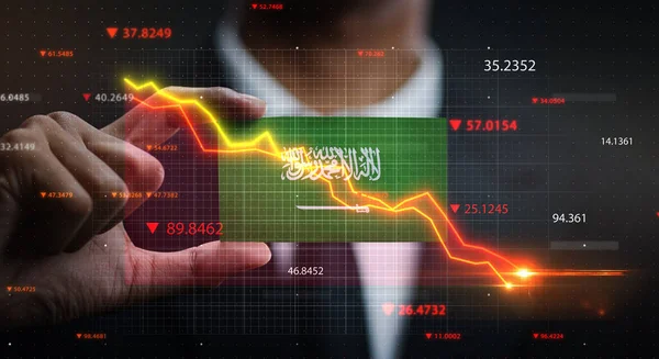 サウジアラビアの国旗の前に落ちるグラフ 危機概念 — ストック写真