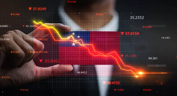 Grafikon Zuhan Szamoai Zászló Előtt Válsághelyzet Koncepció — Stock Fotó