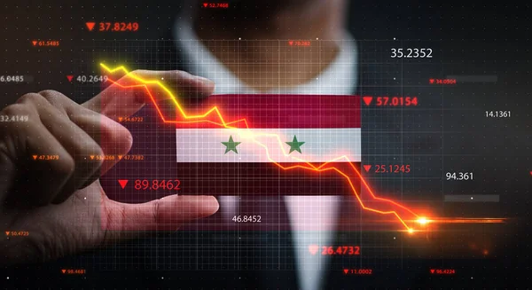 Graf Pada Przed Flagą Syrii Koncepcja Kryzysowa — Zdjęcie stockowe