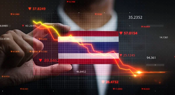 Graph Falling Front Thailand Flag Crisis Concept — Stock Photo, Image