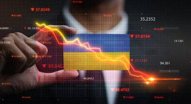 Ukrayna Bayrağının Önünde Düşen Grafik. Kriz Konsepti