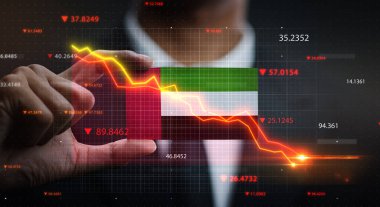 Birleşik Arap Emirlikleri Bayrağının Önünde Düşen Grafik. Kriz Konsepti