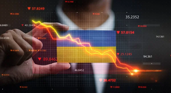 Gráfico Caindo Frente Bandeira Ucrânia Conceito Crise — Fotografia de Stock