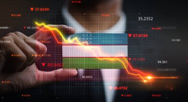 Özbekistan Bayrağının Önüne Düşen Grafik. Kriz Konsepti