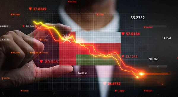 Umman Bayrağının Önüne Düşen Grafik Kriz Konsepti — Stok fotoğraf