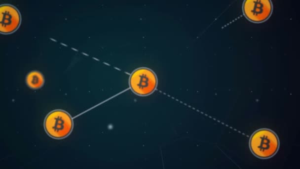 Bitcoin Icono Símbolo Conexión Red Tecnología Loop Animation — Vídeos de Stock