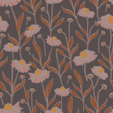 brown gray busy flower pattern