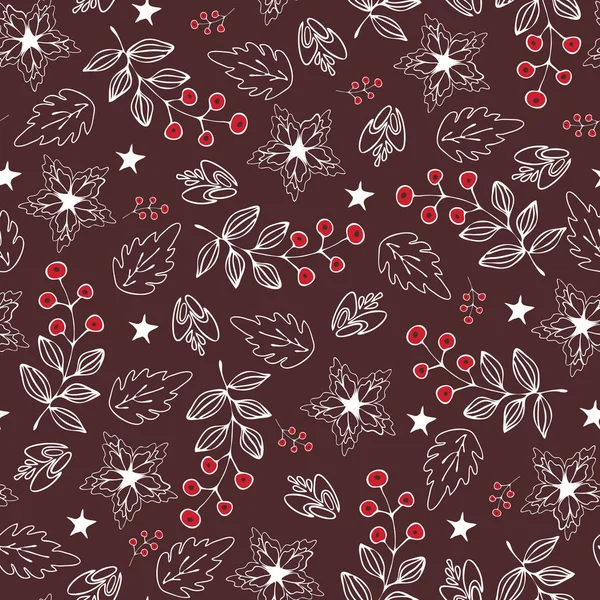 Nahtlose Weihnachten wiederholen Muster mit Sternen und Blumen. dunkelbraun Home Dekoration Vektor Tapete. — Stockvektor