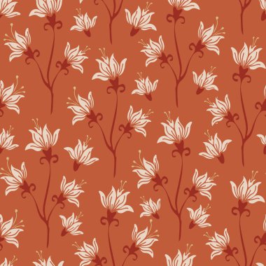 Kahverengi üzerinde beyaz zambak deseni