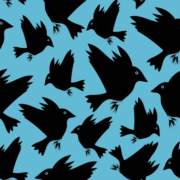 Black birds on blue