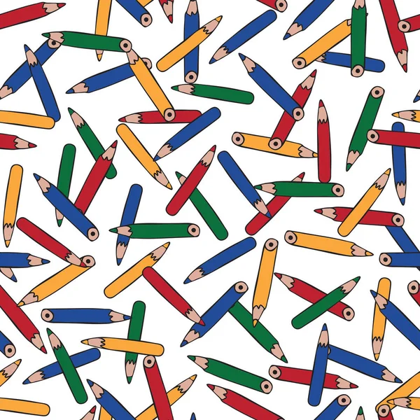 Bezproblémový vektorový vzor s barevnými tužkami na bílém pozadí. Roztomilý umělecký design tapet. Fun kids textil fashion. — Stockový vektor