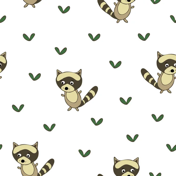 Seamless Vector Pattern Cute Raccoons Children Wallpaper Design Animals Simple — Stock Vector