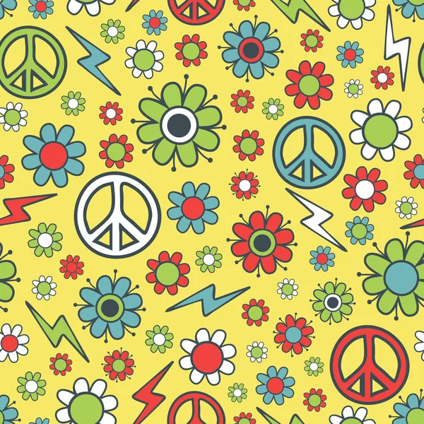Açık Sarı Arka Planda Kusursuz Çiçek Desenli Hippi Vektör Deseni — Stok Vektör