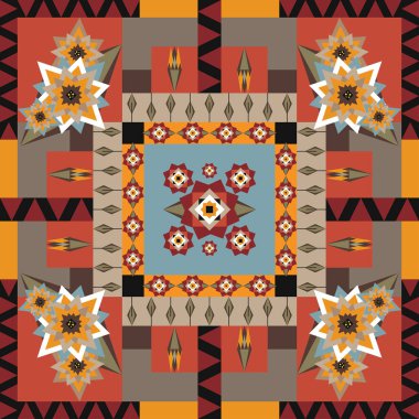 Yorgan kare çiçekli geometrik çiçekli kusursuz vektör deseni kahverengi çiçekli kumaş örneği. Geometrik duvar fayansı.