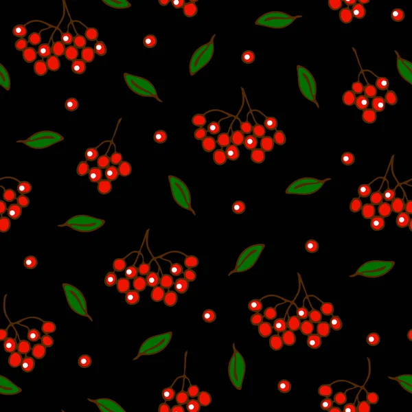 Nahtloses Vektormuster Mit Roten Beeren Auf Schwarzem Hintergrund Einfaches Design — Stockvektor
