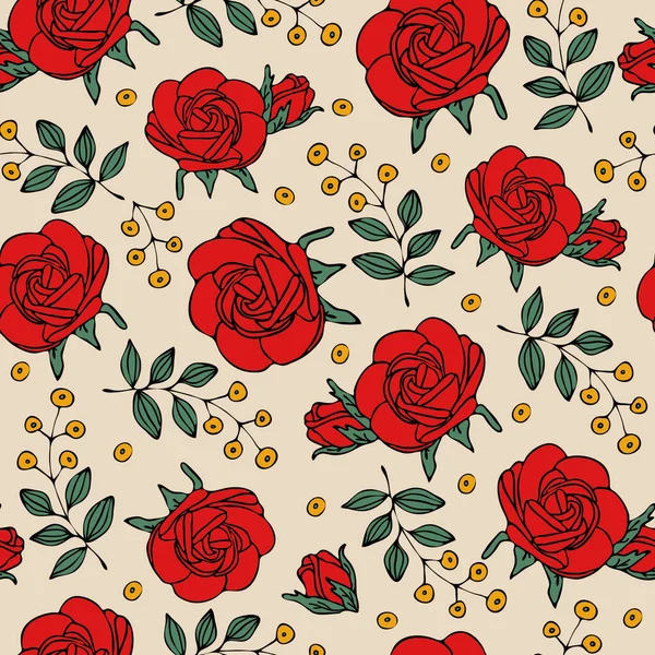 Patrón Vectorial Sin Costuras Con Rosas Rojas Sobre Fondo Rosa — Archivo Imágenes Vectoriales