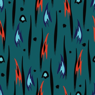 Turkuaz arka planda kusursuz vektör dokusu. Hayvan kürkü soyut duvar kağıdı tasarımı. Kumaş, tekstil, moda, ev dekorasyonu için ideal.