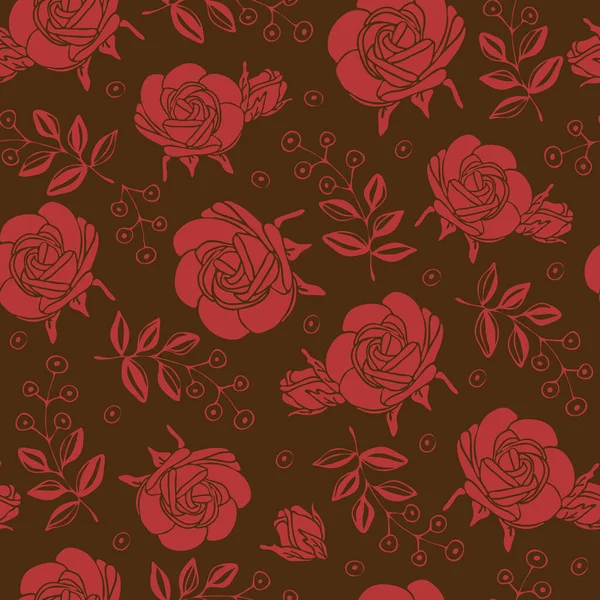 Patrón Vectorial Sin Costuras Con Rosas Rosadas Sobre Fondo Marróndiseño — Archivo Imágenes Vectoriales