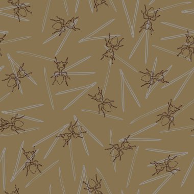 Karınca yuvası ile kusursuz vektör deseni. Karınca ve dikenli açık kahverengi duvar kağıdı. Hayvan yuvası olan basit modern duvar kağıdı tasarımı.