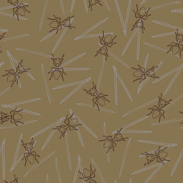 Seamless Vector Pattern Ant Nest Light Brown Wallpaper Ants Thorns — 스톡 벡터