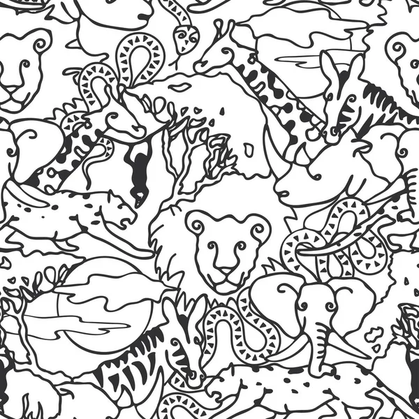 Бесшовный Векторный Рисунок Сафари Животных Линии Искусства Белом Фоне Простой — стоковый вектор