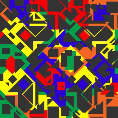 Renkli bilgisayar çipi arka planına sahip kusursuz vektör deseni. Kumaş modası için teknik duvar kağıdı tasarımı. Farklı soyut sanat.