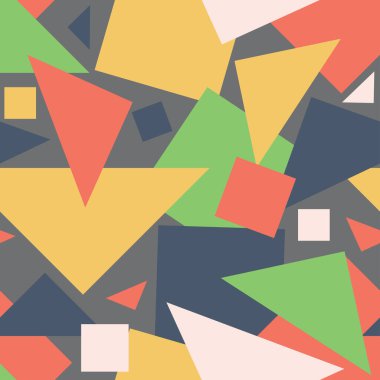 Kusursuz vektör deseni geometrik şekiller dokuyu şekillendirir. Kareli duvar kâğıdı tasarımı ve pastel renklerle üçgen. Sanatsal tekrar arkaplan tasarımı.