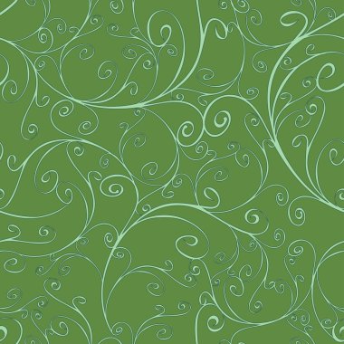 Yeşil arka planda eğri çizgileri olan kusursuz vektör deseni. Lüks duvar kağıdı desenli tasarım. Moda süsleme arkaplanı.