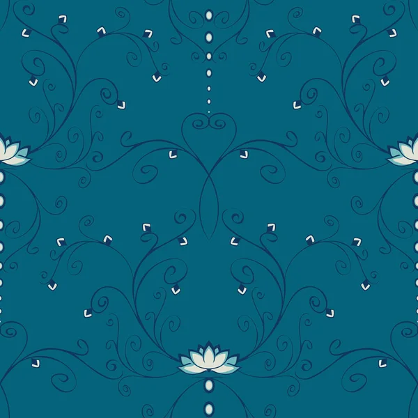 Бесшовный Векторный Узор Цветком Лотоса Синем Фоне Романтический Дизайн Обои — стоковый вектор