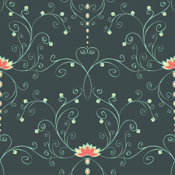 Bezproblémový Vektorový Vzor Lotosovým Květem Zeleném Pozadí Krásný Relaxační Květinové — Stockový vektor