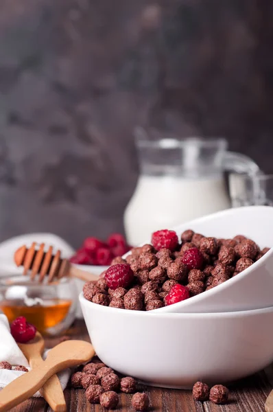 Anelli di cereali al cioccolato in ciotola — Foto Stock