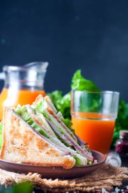 salata ve suyu olarak sağlıklı bir kahvaltı ile ev yapımı sandviç