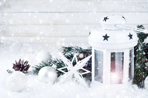 Christmas white lantern — Stock Photo, Image