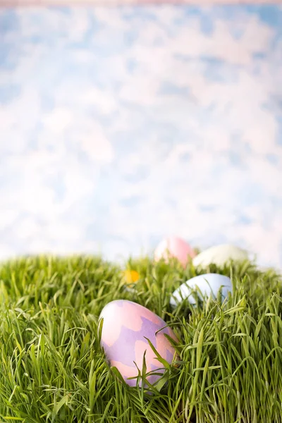 Verzierte Ostereier im Gras — Stockfoto