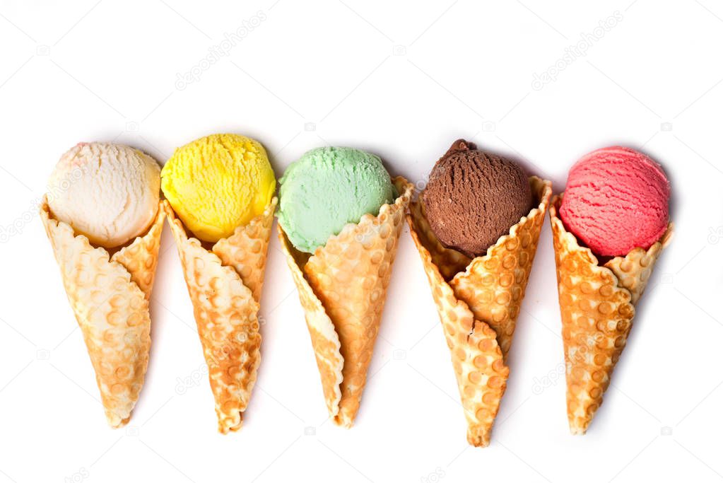 waffle cones with ice cream