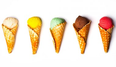 Various ice-cream scoops on white background clipart
