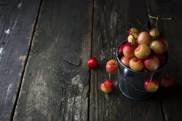 Bucket with fresh cherries — Stock Photo, Image